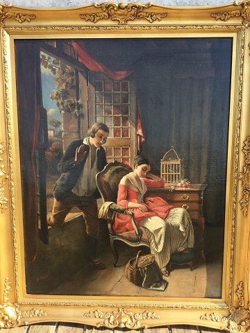E. Carne. Frau und junger Mann am Fenster. 
1600, - kr